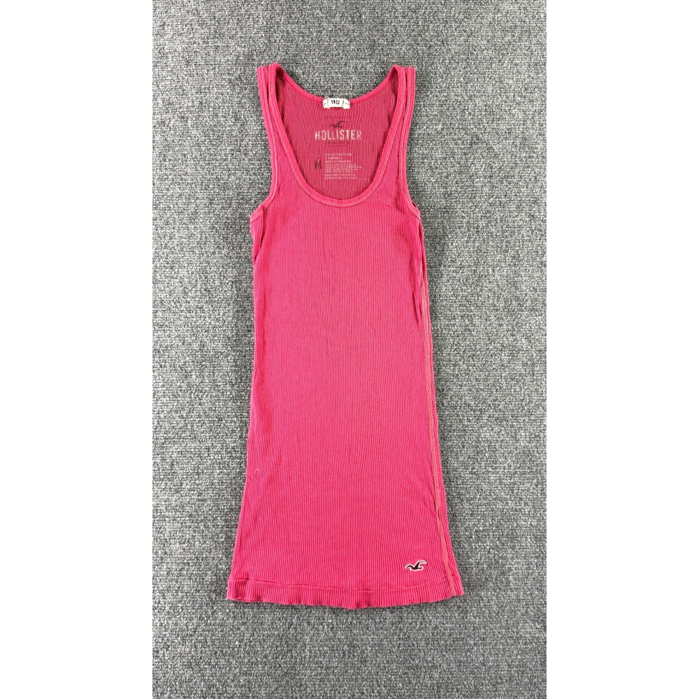Y2K Hollister Womens Pink Ribbed Scoop Neck Tank Top Seagull Logo Medium